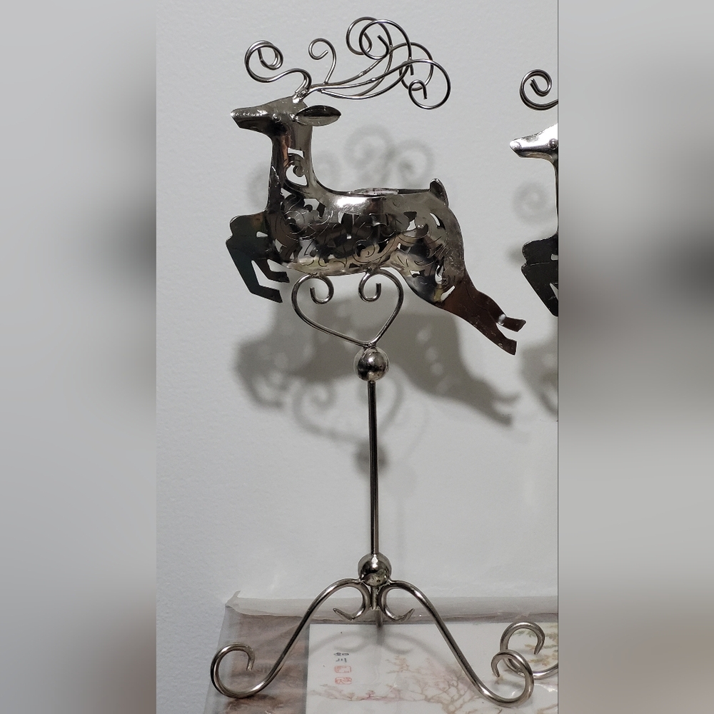 Metal silver reindeer candle holders set 2 pcs. - Picture 5 of 17